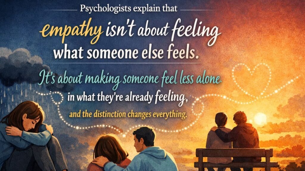 Psychologists explain that empathy isn’t about feeling what someone else feels. It’s about making someone feel less alone in what they’re already feeling, and the distinction changes everything.